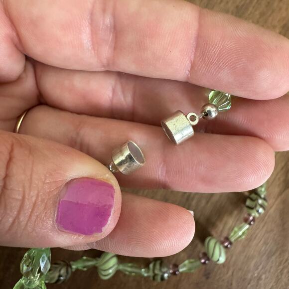 Artisan Handmade Green & brown Swirl Glass Bead Necklace & Earring Set - Picture 5 of 6